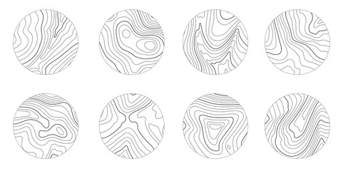 Wall Mural - set rings of topographic line map, circular geographic grid map