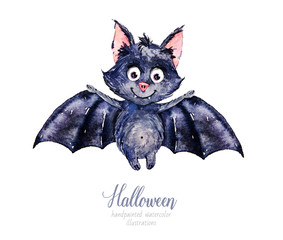 Watercolor Halloween. Halloween animal. Bat. Watercolor illustration