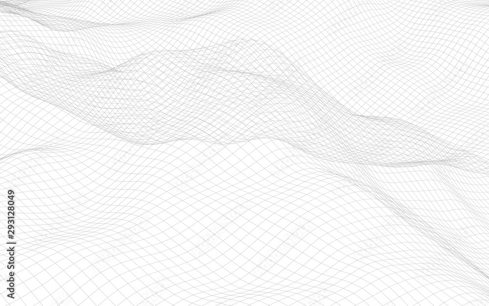 Abstract landscape on a white background. Cyberspace grid. hi tech network. 3d technology illustration. 3D illustration - obrazy, fototapety, plakaty 