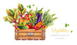 © Katy's Dreams - Vegetables in a wooden box. Watercolor illustration