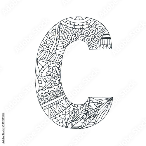 Download Coloring Page Letter C For Children And Adults Antistress Book One Of The Series Of Coloring Alphabet Outline Drawing With Patterns And Details Raster Format Buy This Stock Illustration And Explore