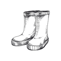 Rubber boots hand drawn vector illustration