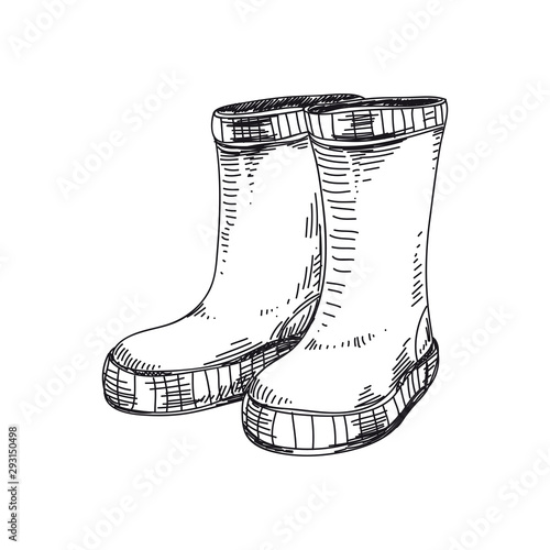 Cuadros en Lienzo Rubber boots hand drawn vector illustration