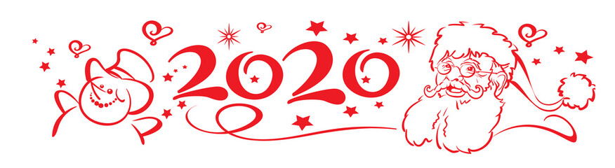 Poster - 2020 Happy New Year. Banner for Christmas holiday with a snowman and Santa Claus. Vector graphic for your design