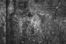 Texture Of An Old Worn Out Scratched The Surface. Black And White Grunge Background, Peeling Paint. Empty Space, Free Space
