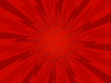 Retro Comic Rays Red Dots Background. Focus. Vector Illustration In Pop Art Retro Style