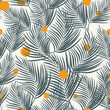Palm leaves seamless orange round white background