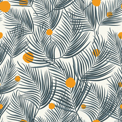 Wall Mural - Palm leaves seamless orange round white background