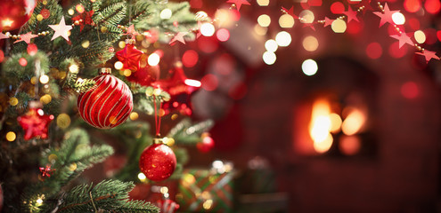 christmas tree with red balls and stars