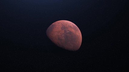 Wall Mural - abstract realistic beautiful planet mars on deep space background. animation. flight over the mars, 
