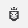 lion shield luxury logo icon, elegant lion shield geometric logo design illustration, lion head with crown logo, lion shield symbol