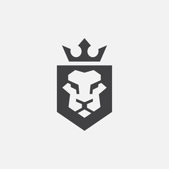 Wall Mural - lion shield luxury logo icon, elegant lion shield geometric logo design illustration, lion head with crown logo, lion shield symbol