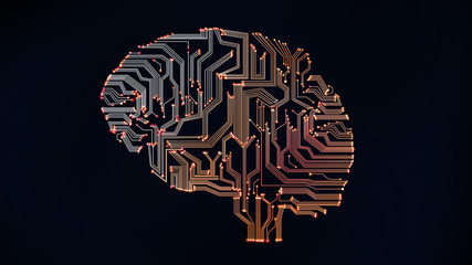 Poster - Electronic brain of chips and connections on black background