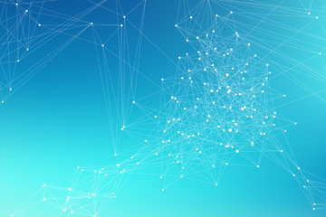 Technology abstract background with connected line and dots. Big data visualization. Perspective backdrop visualization. Analytical networks. Vector illustration