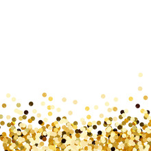 Gold Sequins Isolated On White Background. Gold Confetti.