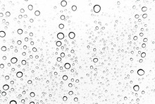 Rain Drops On Window Glasses Surface Natural Pattern Of Raindrops. Natural Pattern Of Raindrops On White Background For Your Design.