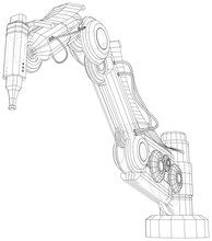 Industrial Robot Manipulator. EPS10 Format. Wire-frame Vector Created Of 3d. EPS10 Format.
