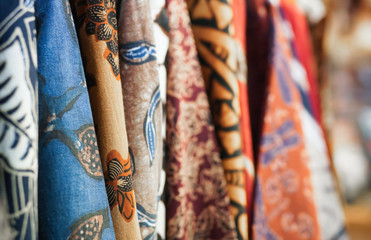 Javanese batik clothing in a store.