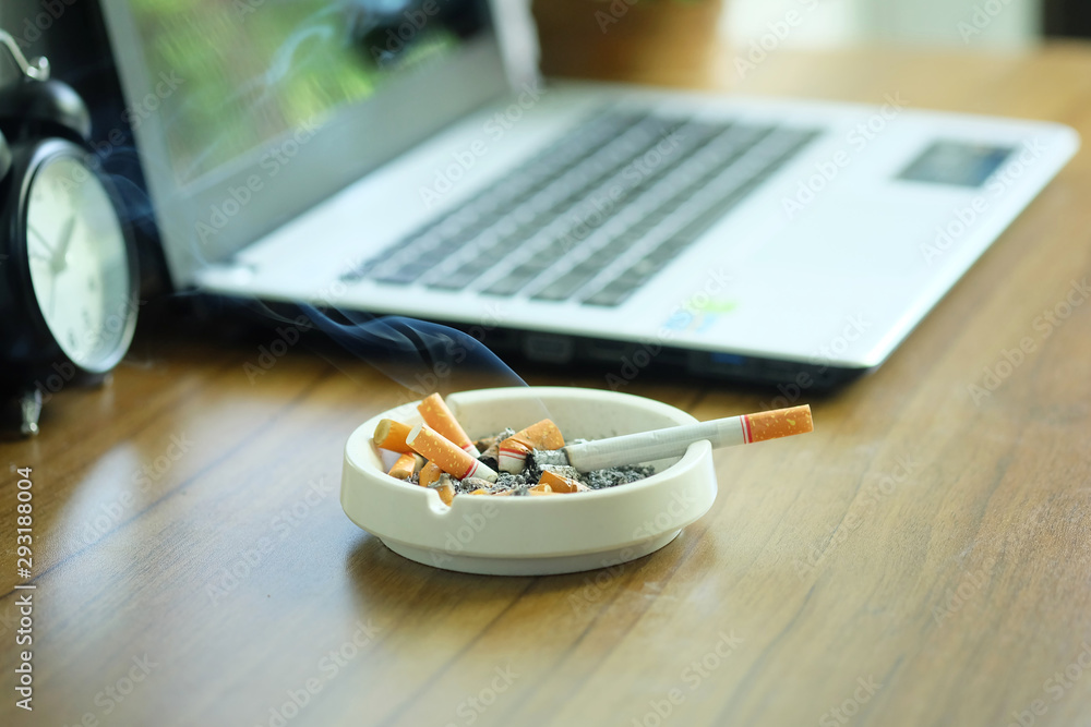 cigarette computer Woman Smoking And Working On Her Computerat Night Stock Photo - Download Image Now - Cigarette, Computer, Women Fully Automated Smoking Machine VC