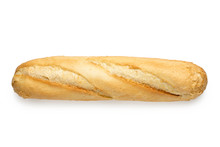 Traditional Plain White Baguette Isolated On White. Top View.