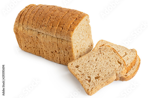 Fotomural Sliced loaf of whole wheat toast bread isolated on white