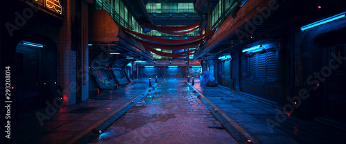 Beautiful neon night in a cyberpunk city Tableau sur Toile