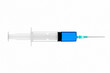 Syringe filled with blue liquid on isolated white background