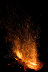 sparks and flame on black background