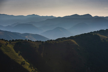 Landscapes of the French Alps, mountains, peaks, altitude of about 1000 meters above sea level