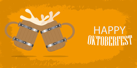 Wall Mural - Oktoberfest poster with a foamy beer barrel - Vector