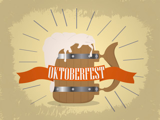 Wall Mural - Oktoberfest poster with a foamy beer barrel - Vector