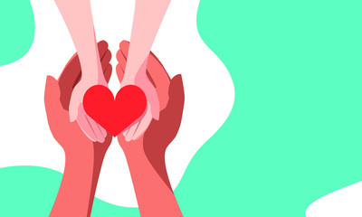 red heart in the hands of man. a symbol of goodness, mercy, hope and love. vector illustration in fl
