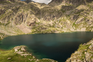 Sticker - French Alps, Valley of Miracles, mountain lakes, pristine nature. Mercantour National Park