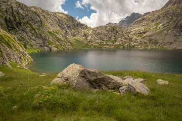 Sticker - French Alps, Valley of Miracles, mountain lakes, pristine nature. Mercantour National Park