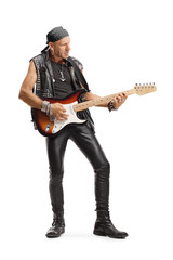 Poster - Bald man rock star playing a guitar