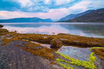 Wall Mural - sunset over a norwegian fjord