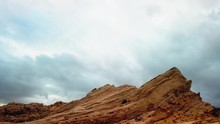 Pan Time Lapse Shot, Of Dark Clouds Moving Above The Vasquez Rocks, In Sierra Pelona Mountains, Northern Los Angeles County, California, USA
