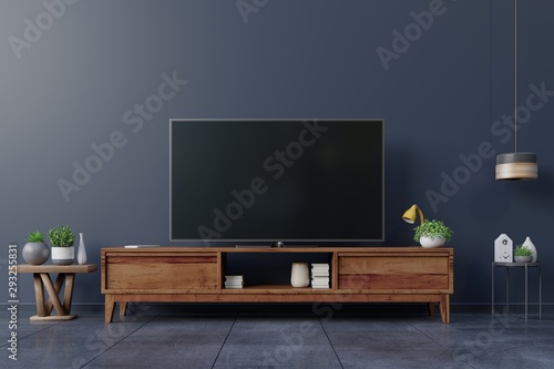 Led Tv On The Dark Wall In Living Room Minimal Design
