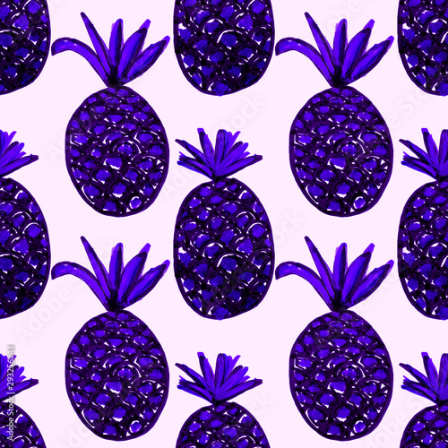 Creative seamless pattern with hand drawn abstract pineapples. Fruity fashion...