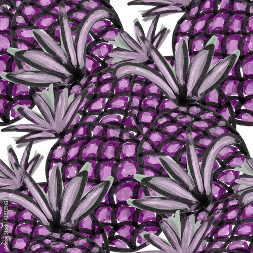 Creative seamless pattern with hand drawn abstract pineapples. Fruity fashion...