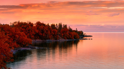 Wall Mural - Sunset on Lake in Autumn