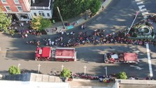 Vintage Firetruck In Parade On Fourth Of July In Lititz, Pennsylvania Coolest Small Town In America, Crowds Of People Wave And Applaud