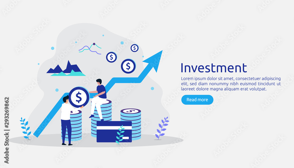 Business investment concept. Returns on investment graphic chart. Financial growth rising up to success. web landing page template, banner, presentation, social, and print media. Vector illustration - obrazy, fototapety, plakaty 