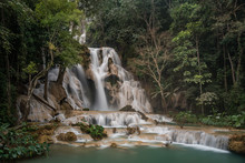 Lovely Kuang Si Waterfall In The Forest Of North Laos Near Luang Prabang