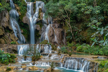 Famous Tourist Spot, Kuang Si Waterfall In North Laos Near Luang Prabang