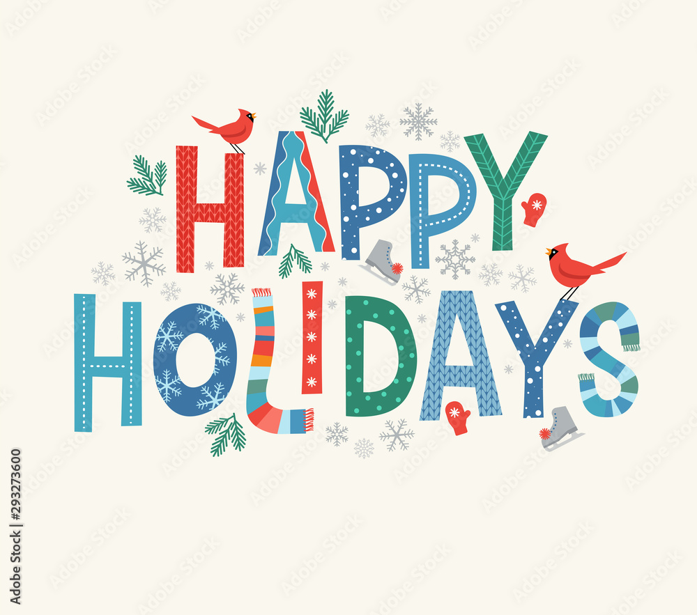 Holiday Text Colorful Colorful lettering Happy Holidays with decorative seasonal design ...