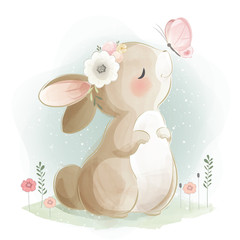 cute bunny and the butterfly