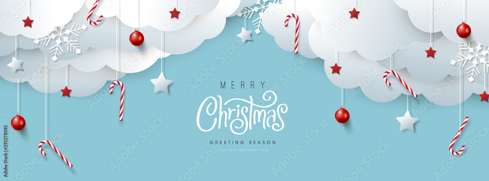 Merry Christmas banner or party invitation background .Merry Christmas vector text Calligraphic Lettering Vector illustration. - obrazy, fototapety, plakaty 