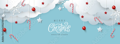 Cuadros en Lienzo Merry Christmas banner or party invitation background