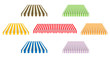 Set of different striped awnings isolated on white background, color vector illustration. Outdoor canopy with various edges. Marketplace tent roof, template for design